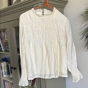 Roolee Cream Smocked Ruffle-Neck Blouse